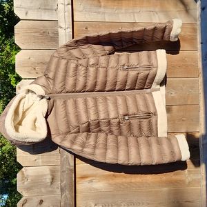 JOTT Brown Puffer and Sherpa Trimmed Down Jacket size Small